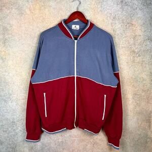 VTG 80s Color Block Track Jacket Mens Sz L Jockey Blue Red Maroon Full Zip